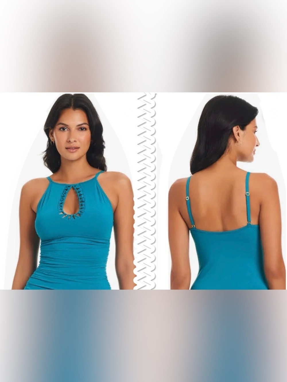 Bleu by Rod Beattie Womens Pulling Strings Shirre Ocean Tankini Top Size 8